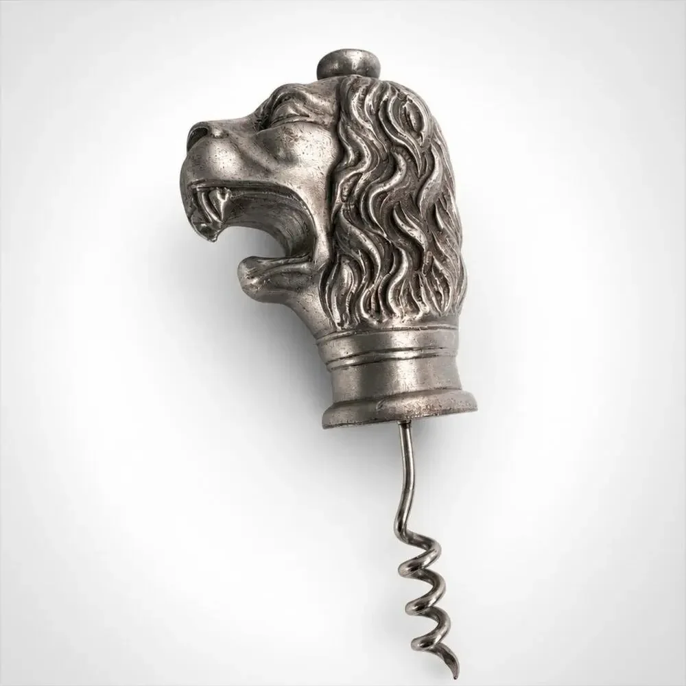 VTG 90s MMA Pewter Corkscrew Lion Head Head Bridle Bar Tool Wine Bottle Opener